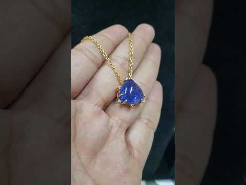 Floating Slide Pendant, Cabochon Tanzanite With Diamonds