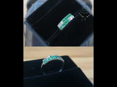 14k White Gold Zambian Emerald & Diamond Ring
