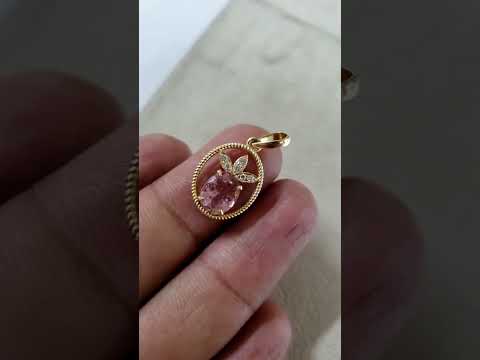 Oval Pink Tourmaline and Brilliant Cut Diamond 14k Gold Pendant