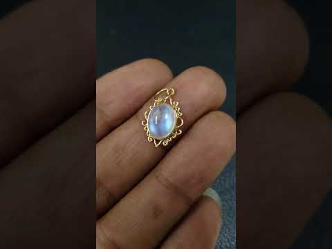 14k Gold Rainbow Moonstone Women Pendant