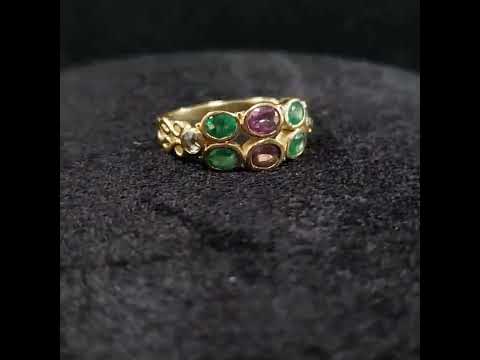 Handmade 14k Gold Emerald Sapphire Diamond Ring