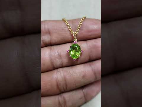 Pendentif en or 14 carats avec péridot vert naturel et rubis