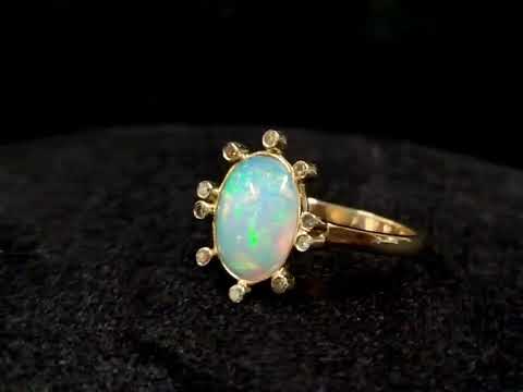 14k Gold Ethiopian Opal & Diamond Ring