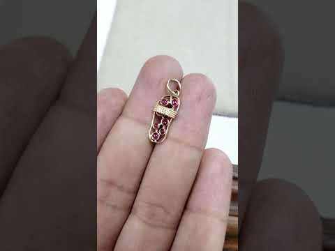 Mini Sandal 14k Gold Dainty Pendant, Spinel Smooth Cabochons