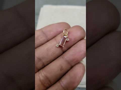 Baguette Shape Natural Pink Tourmaline Gold 14k Pendant With Diamonds