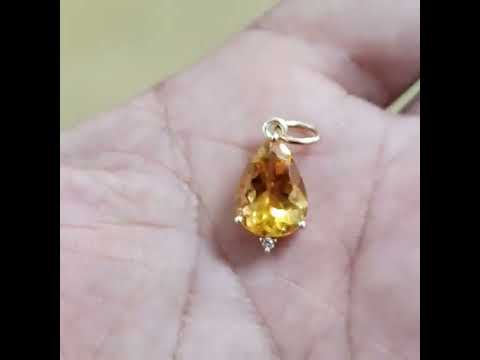 14k Gold Yellow Citrine Diamond Pendant Necklace