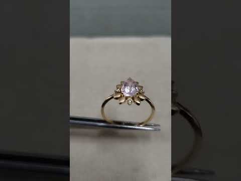 14k Gold Natural Pink Morganite & Diamond Ring