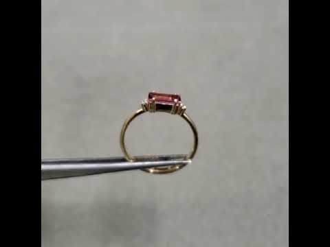 Tourmaline rose en or 14 carats avec bague en diamant