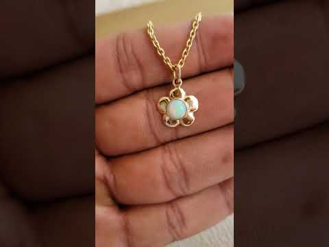 Handmade Opal Flower Charm in 14k Gold