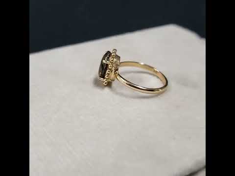14k Gold Oval Brown Smoky Tourmaline Stone Ring