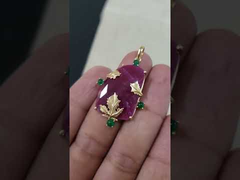 14k Gold Natural Ruby and Emerald Handmade Pendant