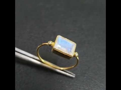 stackable 14k Blue Flash Rainbow Moonstone Gold Ring