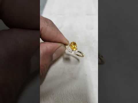 14k Gold Yellow Tourmaline and Brilliant Cut Diamond Ring