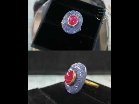 18k Gold Blue Sapphire and Ruby Ring