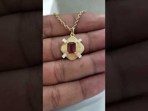 14k Gold Pink Tourmaline & Baguette Diamond Pendant