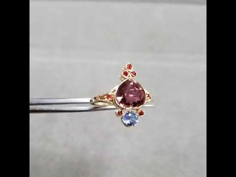 14k Gold Pink Tourmaline with Blue & Red Sapphire Ring