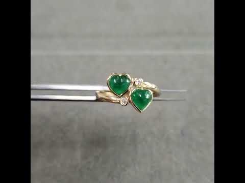 14k Gold Zambian Emerald Heart and Brilliant Cut Diamond Ring