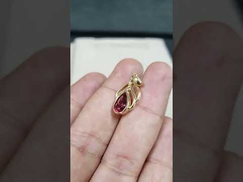 14k Gold Natural Rubellite and Diamond Pendant