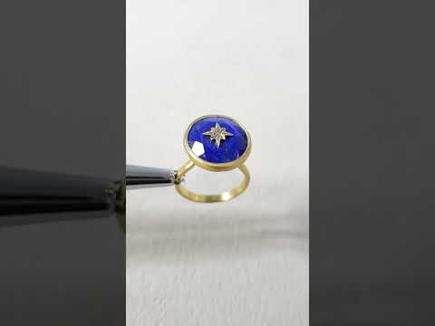 Round Lapis Lazuli 14k Gold Ring with Star Diamond Accents
