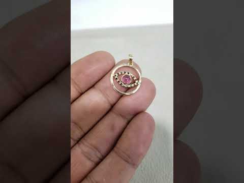 14K Gold Pink Tourmaline & Black Diamond Pendant
