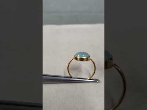 14k Gold Natural Oval Aqua Chalcedony Ring