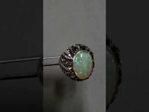 925 Silber äthiopischer Opal- und Diamantring