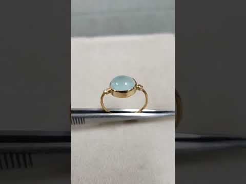 14k Natural Oval Aqua Chalcedony Gold Ring