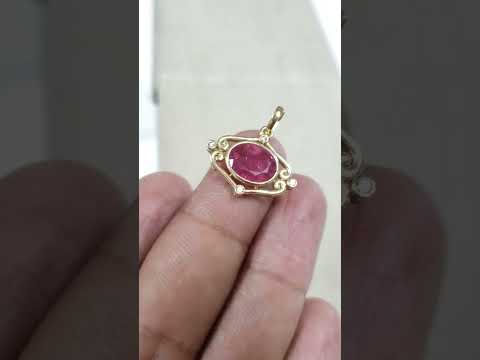 Fuschia Pink Tourmaline with Brilliant Cut Diamond 14k Gold Pendant
