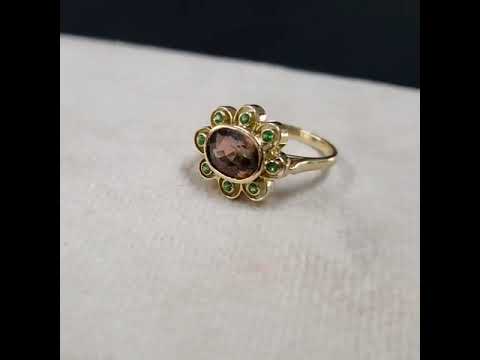 14k Gold Tourmaline and Tsavorite Ring