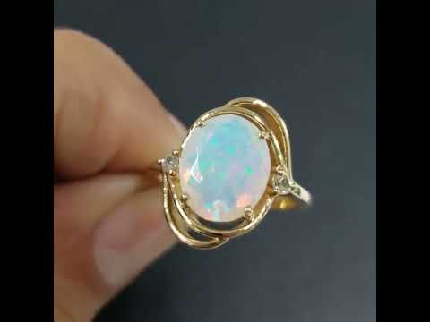 14k Gold Ethiopian Opal and Diamond Ring