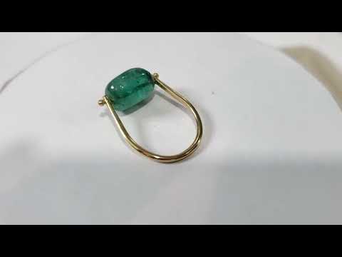 14K Gold Tumble Emerald Ring, Drilled Stone Ring