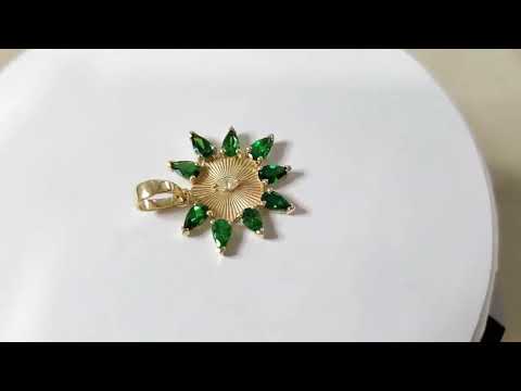 14K Gold Tsavorite Diamond Pendant, Green Garnet Necklace