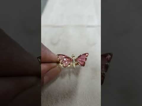 Bague papillon en or 14 carats, tourmaline rose et diamants