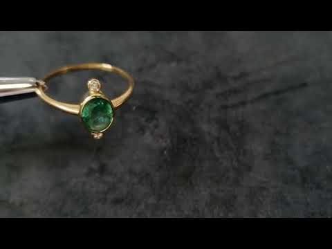 Natural Emerald Diamond 14K Gold Ring, Oval Green Emerald Ring