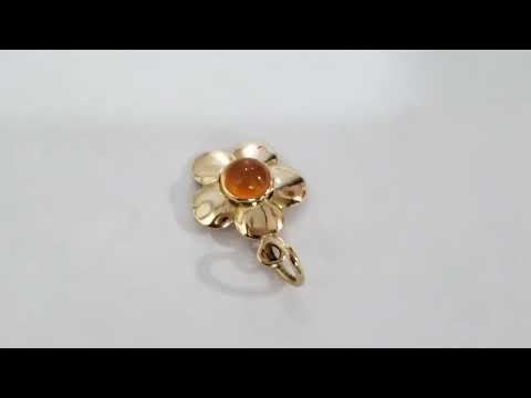 Handmade Floral Carnelian Pendant, 14K Gold Shiny Polish