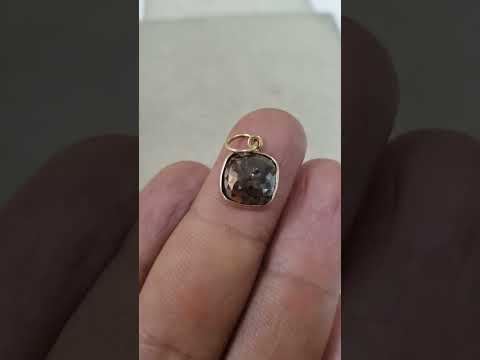 Handmade 14k Gold Raw Diamond Pendant, Brown Rustic Slice Diamond