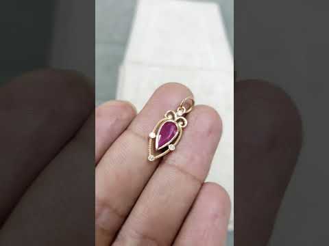 Drop Shape Genuine Ruby 14k Gold Pendant