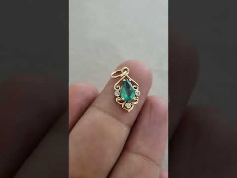 Natural Zambian Emerald Diamond Pendant in 14k Solid Gold
