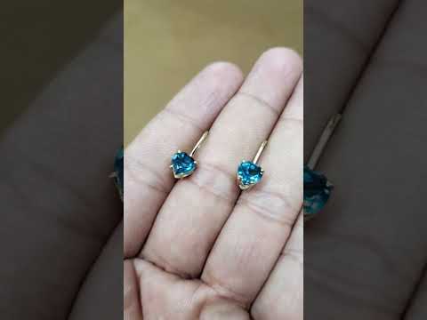 Solid Gold Heart Cut London Blue Topaz 14k Earring For Women