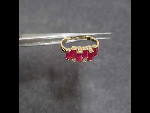 14k Gold Natural Baguette Ruby & Brilliant Cut Diamond Ring