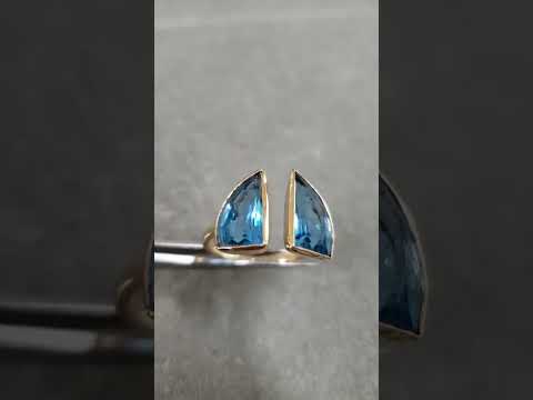 Trapezoid Swiss Blue Topaz 14k Solid Gold Ring