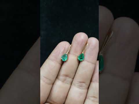 14k Gold Natural Pear Emerald Earring For Women