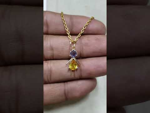14k Gold Doll Blue & Yellow Sapphire Pendant
