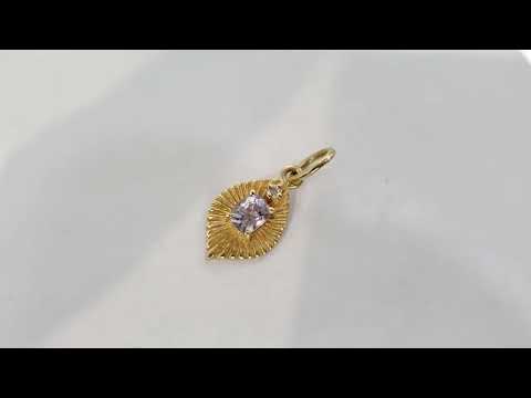 14K Gold Fancy Textured Charm With Spinel & Diamond Pendant