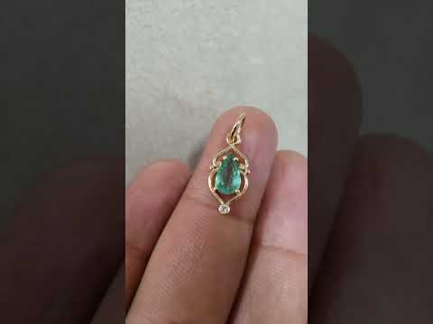 14K Gold Zambian Emerald Diamond Pendant