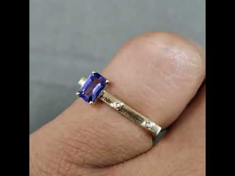 Rectangle Shape Tanzanite and Diamond 14k Gold Ring