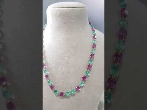 14K Gold Lab Grown Emerald & Tourmaline Necklace