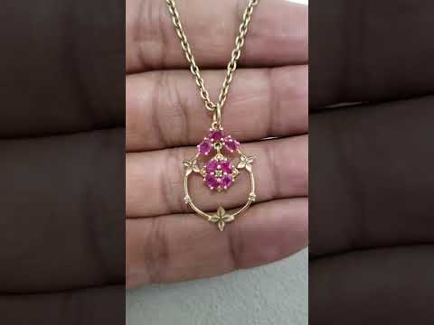 14k Gold Natural Ruby Floral Pendant