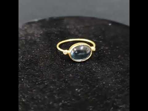18k Gold London Blue Topaz With Diamonds Ring Unisex