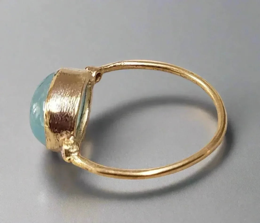 14k Natural Oval Aqua Chalcedony Gold Ring - K Jewelry Accessories